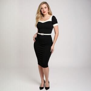 Unique Vintage Sweetheart Blk Wiggle Dress Pin up Retro 1950s Sz M #26